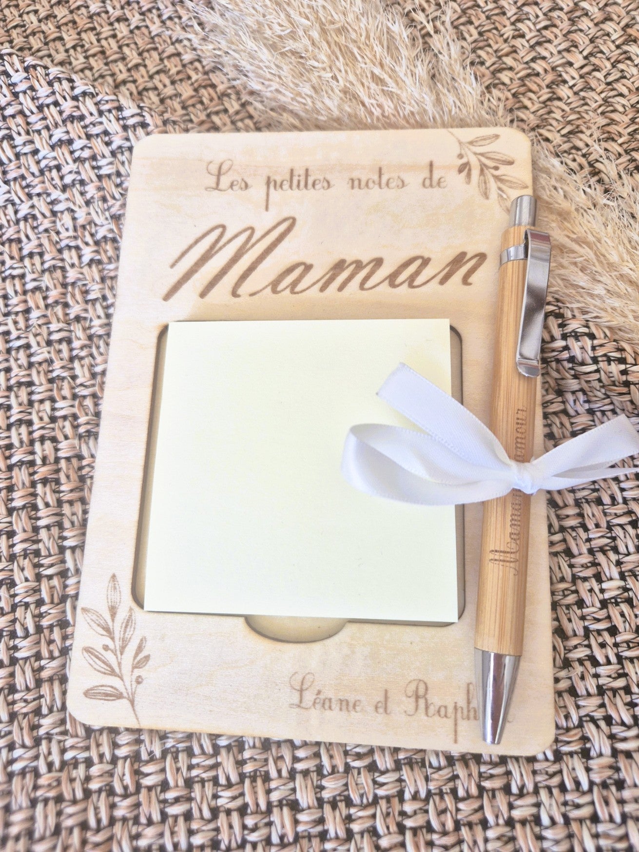Support post-it avec stylo en bambou