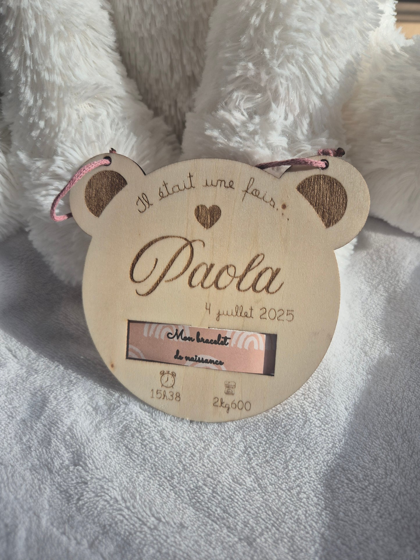Carte en bois – "Bracelet de naissance" personnalisé