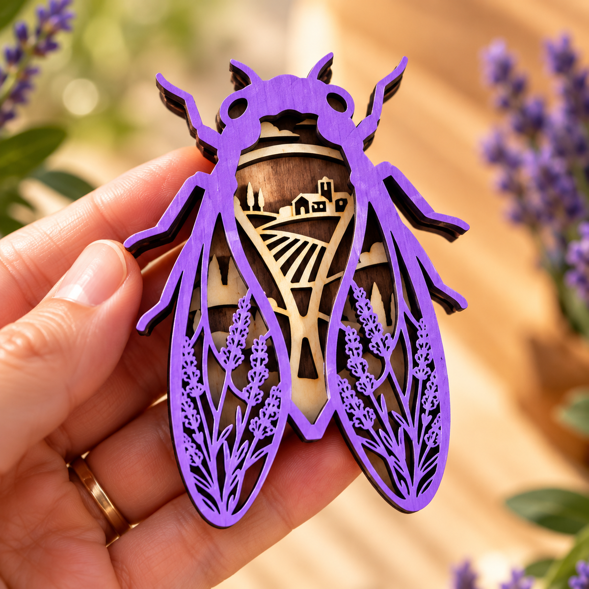 Cigale de Provence multicouche en bois – Lavande