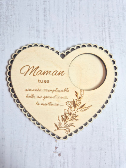 Photophore en bois - Cœur dentelle