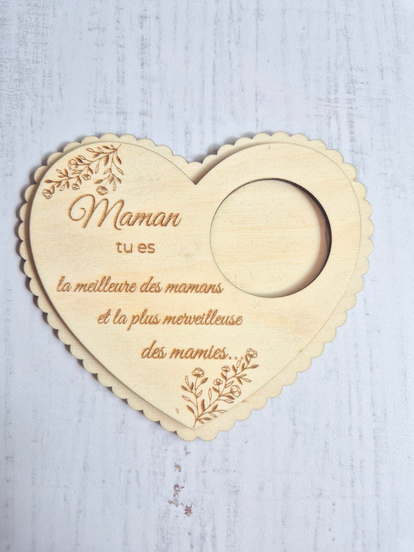 Photophore en bois - Cœur dentelle