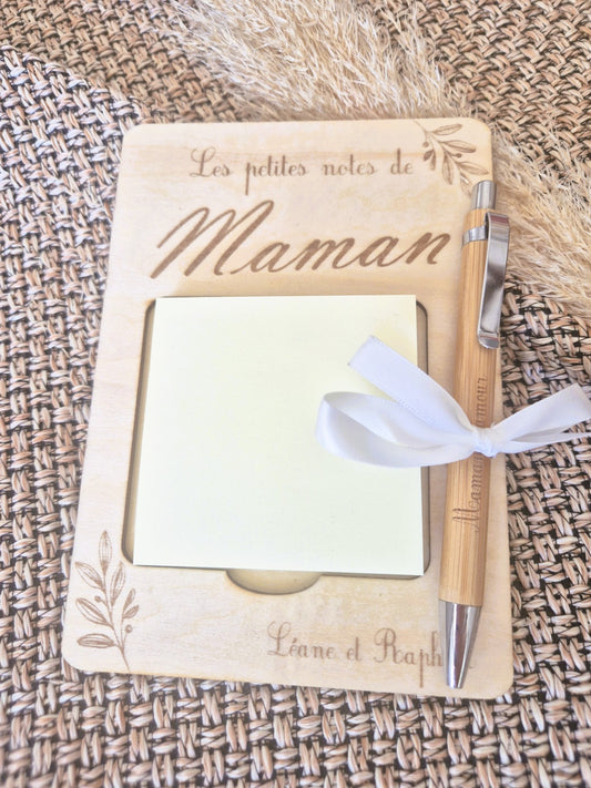 "Organisation boisée" - Support post-it et stylo
