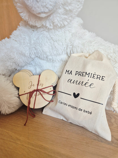 Lot cartes étapes bébé « Mes premières fois & 12 mois » – En bois fait main