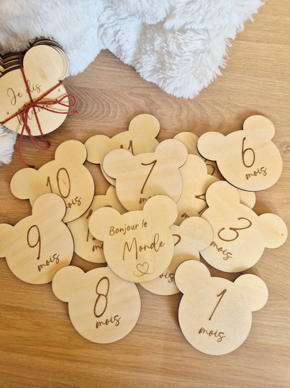 Lot cartes étapes bébé « Mes premières fois & 12 mois » – En bois fait main