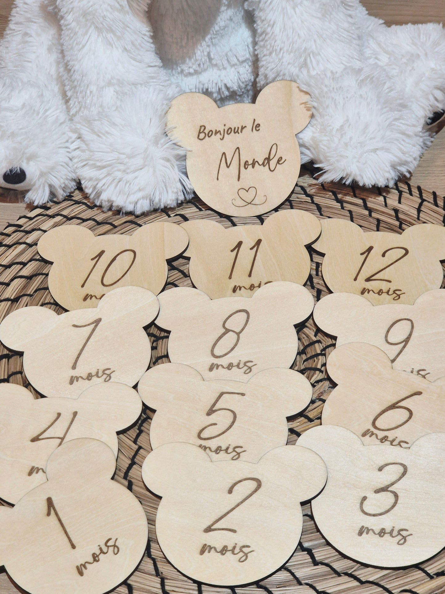 Cartes étapes bébé « 12 mois » – En bois fait main