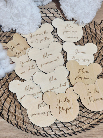 Cartes étapes bébé « Mes premières fois » – En bois fait main