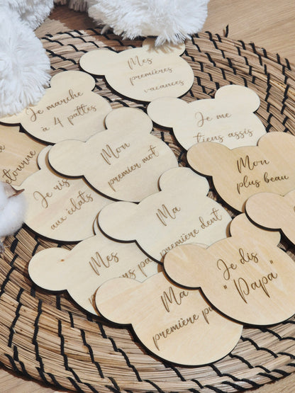 Cartes étapes bébé « Mes premières fois » – En bois fait main