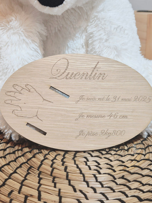 Carte ovale en bois pour bracelet de naissance