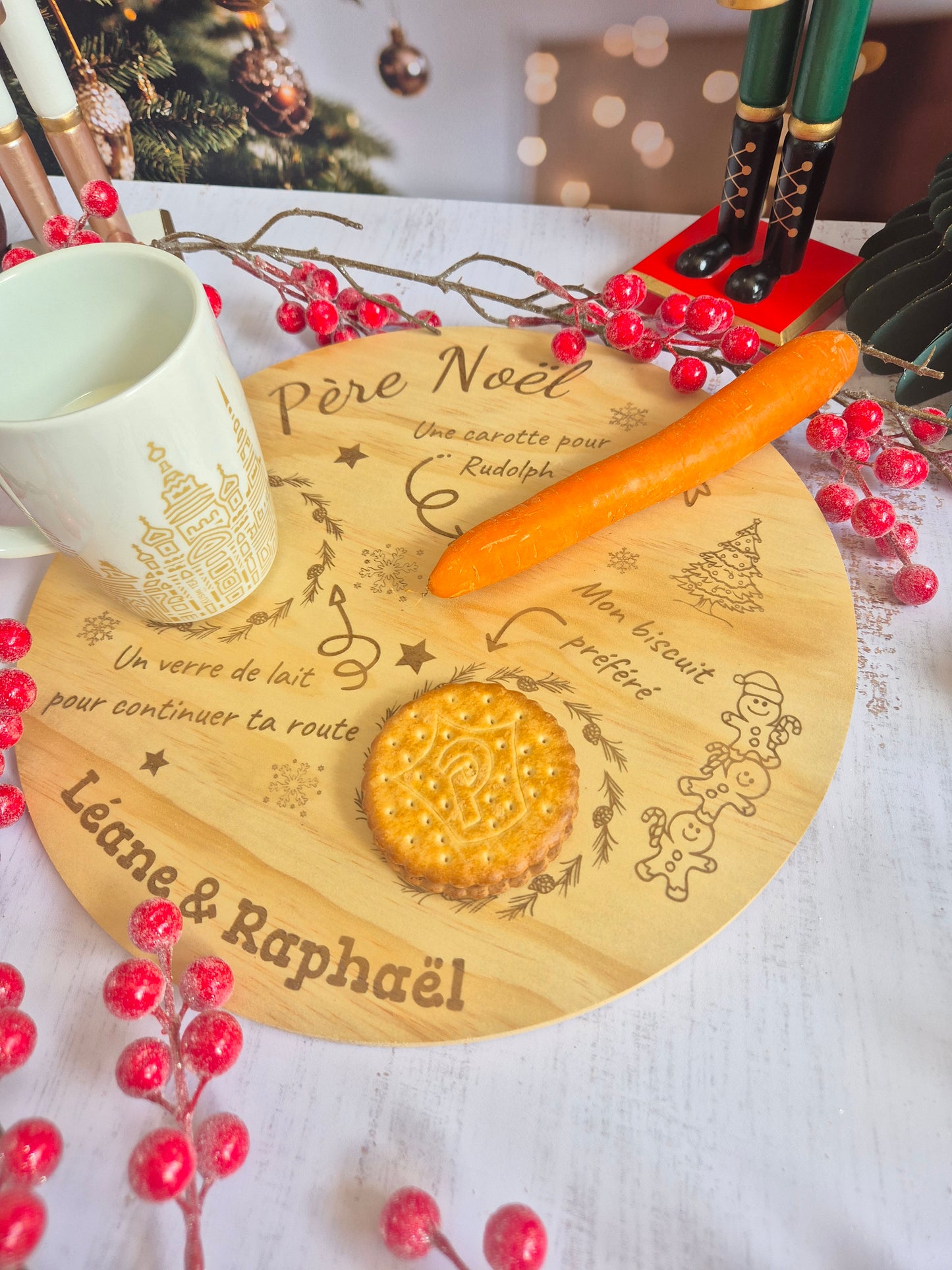 Assiette du Père Noël personnalisée – En bois gravé