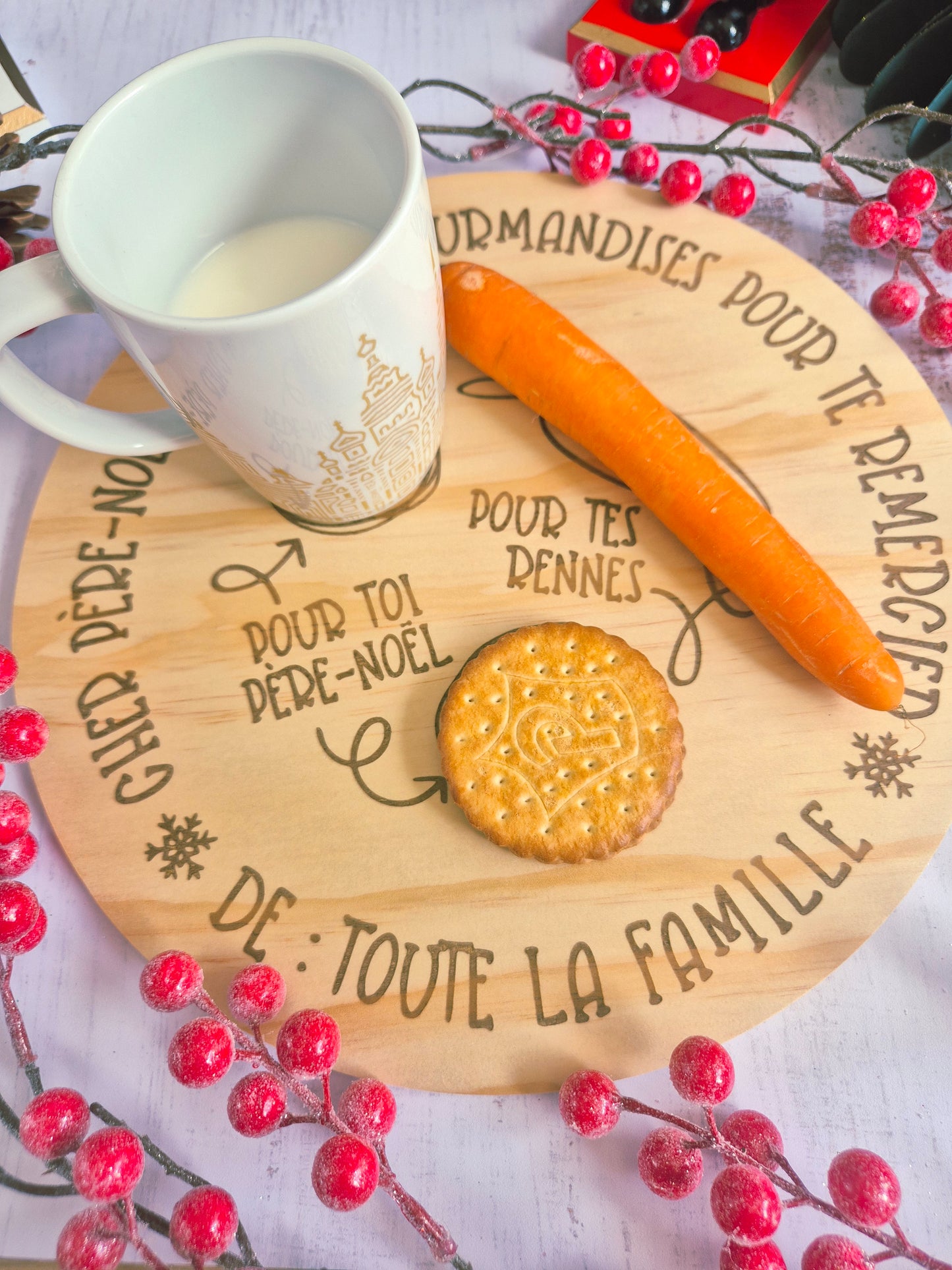 Assiette du Père Noël personnalisée – En bois gravé