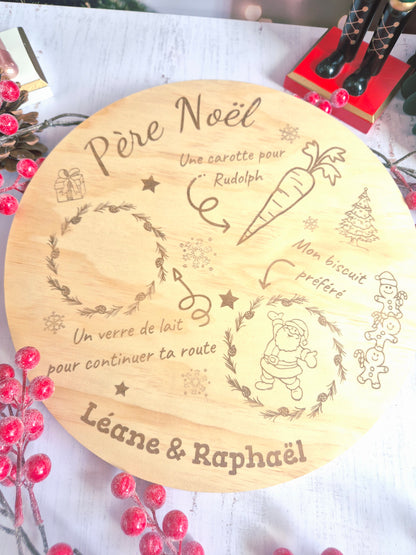 Assiette du Père Noël personnalisée – En bois gravé