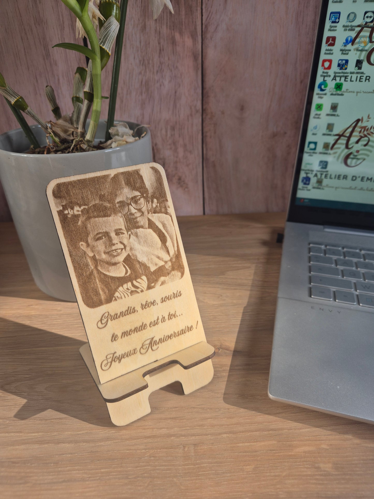 Support Téléphone Gravé Photo