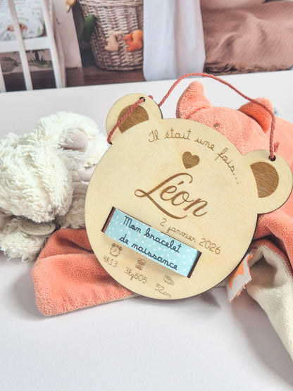 Carte en bois – "Bracelet de naissance" personnalisé