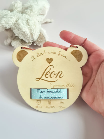Carte en bois – "Bracelet de naissance" personnalisé