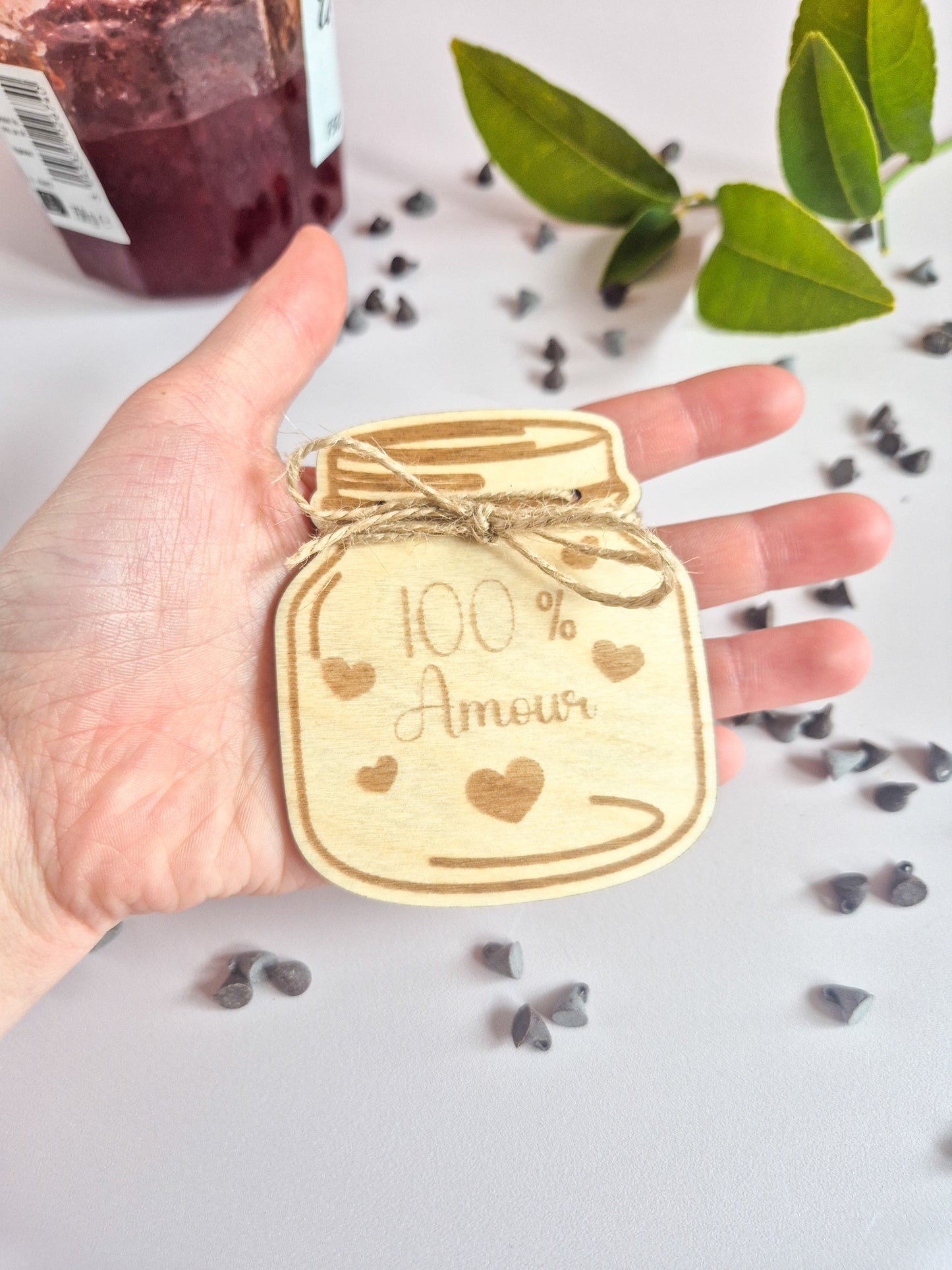 Magnet en bois – Petit pot de confiture personnalisé