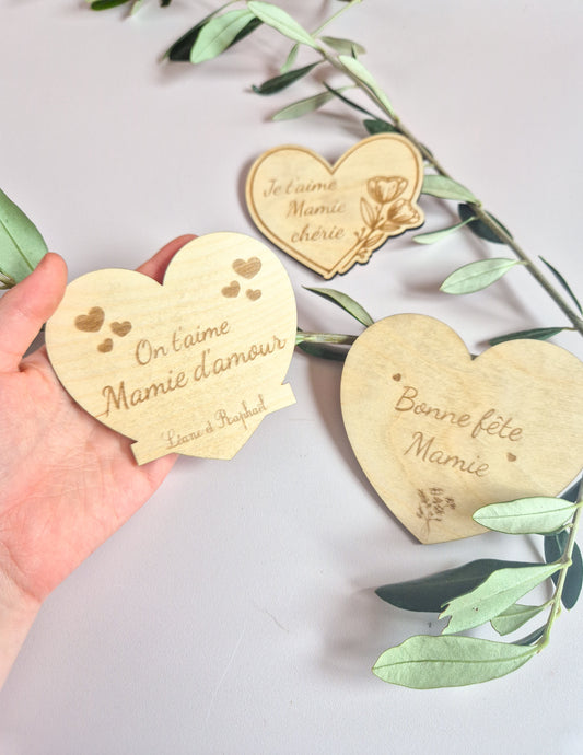 Magnet bois coeur fait main - Spécial fête des grands-mères