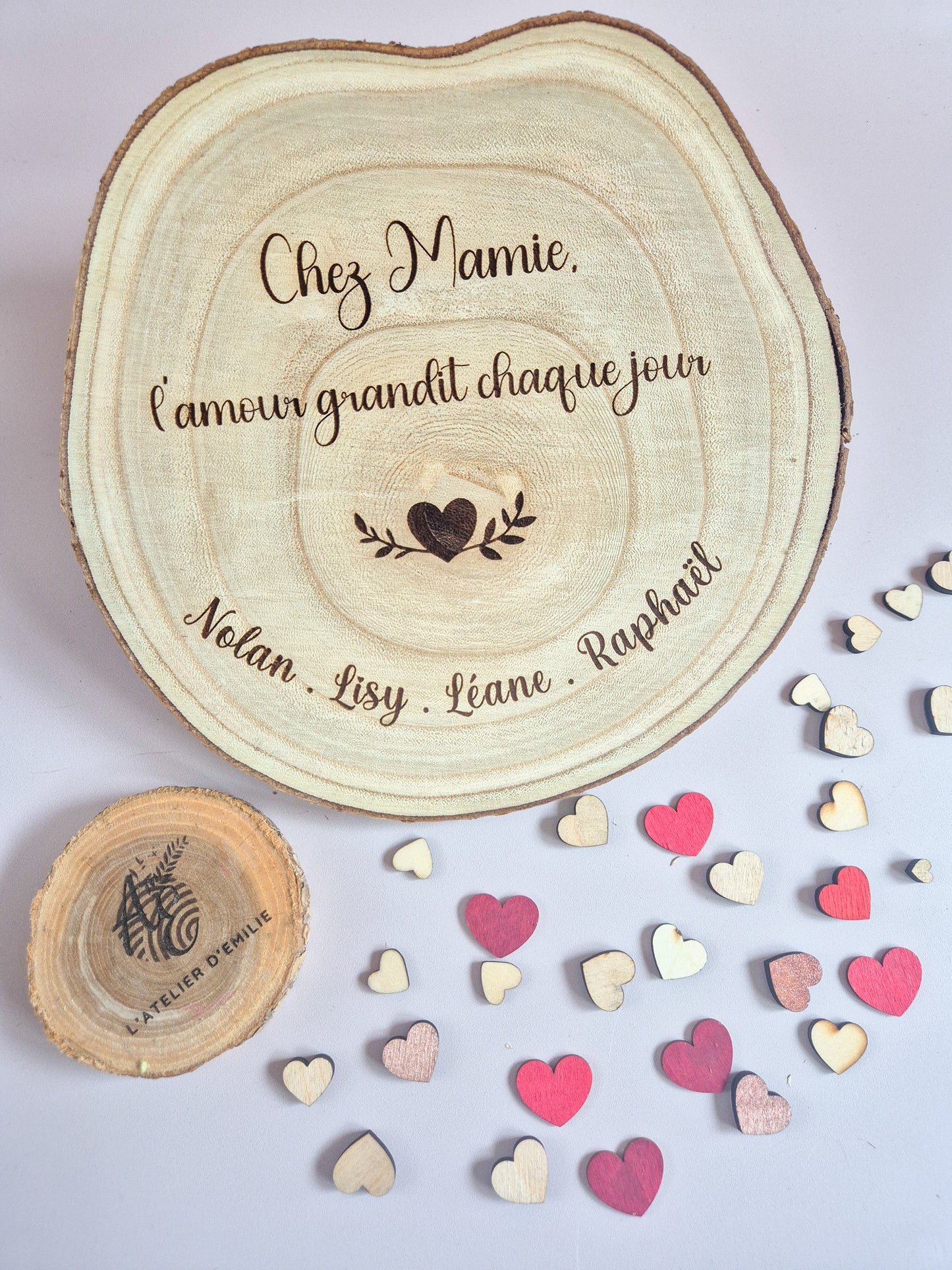 Rondin de bois personnalisé  – Déco & dessous de plat