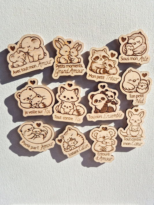 Mini magnet kawaii en bois – Collection douceur