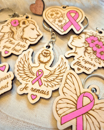 Porte-clés en bois – Les Guerrières | Collection Octobre Rose