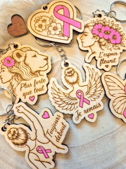 Porte-clés en bois – Les Guerrières | Collection Octobre Rose