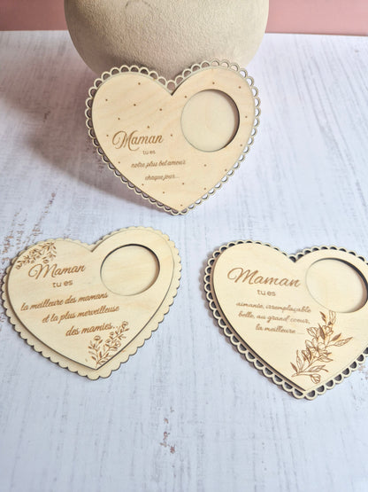 Photophore en bois - Cœur dentelle