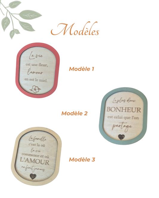 Magnet citation en bois – Mot doux à afficher