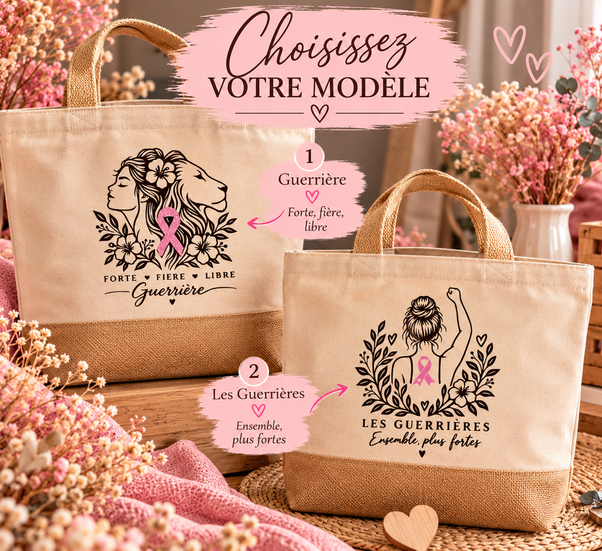 Sac cabas – Les Guerrières | Collection Octobre Rose