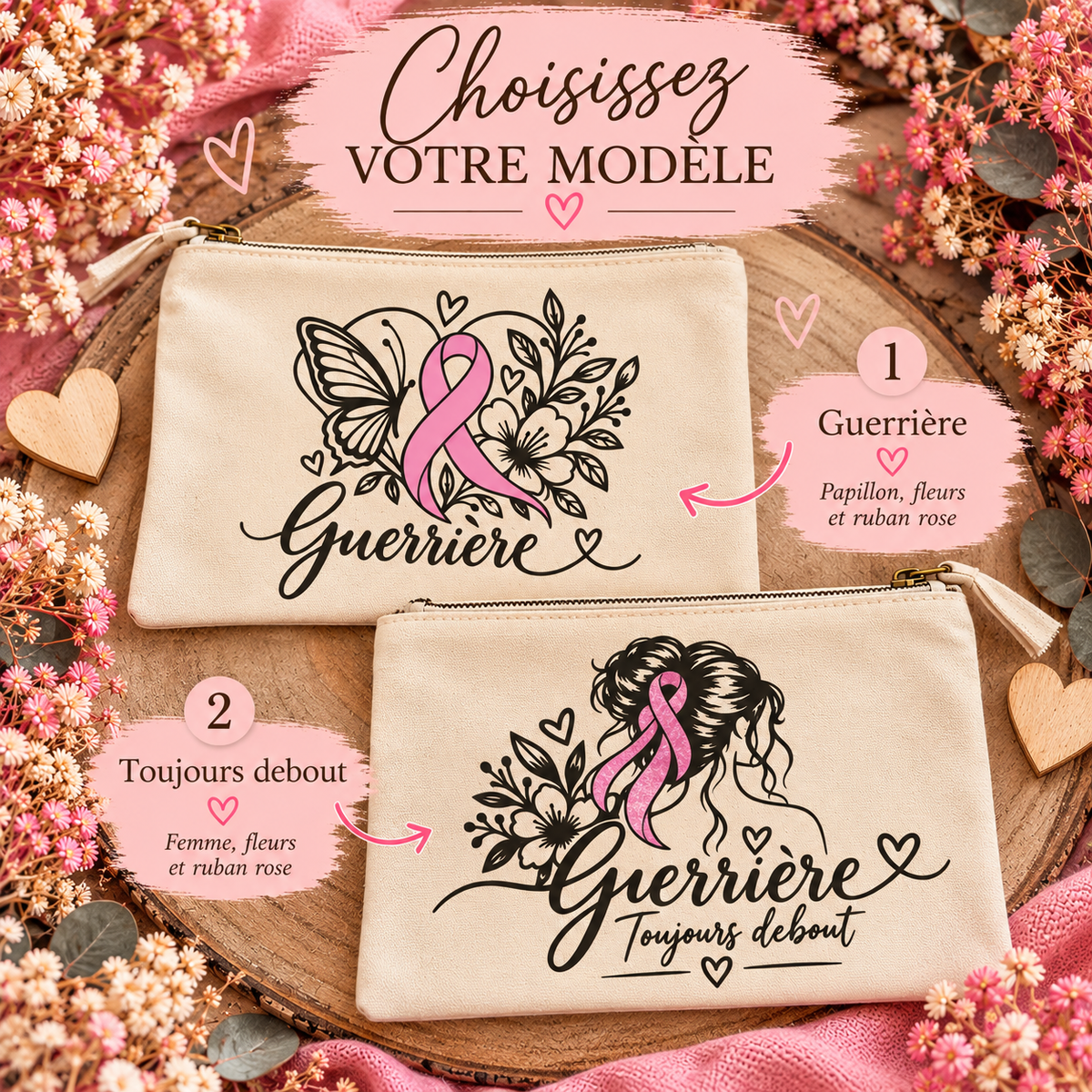 Pochette en coton – Les Guerrières | Collection Octobre Rose