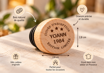 Bouchon de vin personnalisé – Gravure au choix