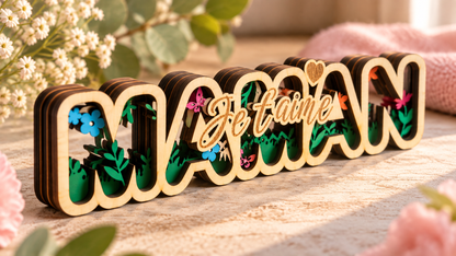 MAMAN en relief – Décoration multicouche en bois faite main