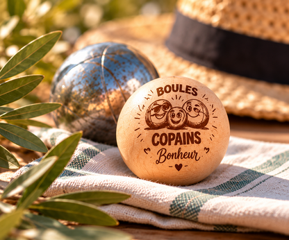Cochonnet de pétanque personnalisé en bois – Gravure au choix