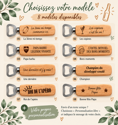 Décapsuleur en bois personnalisé – Gravure au choix
