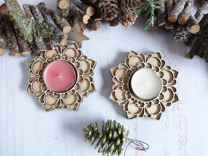 Bougeoir mandala en bois – Fait main