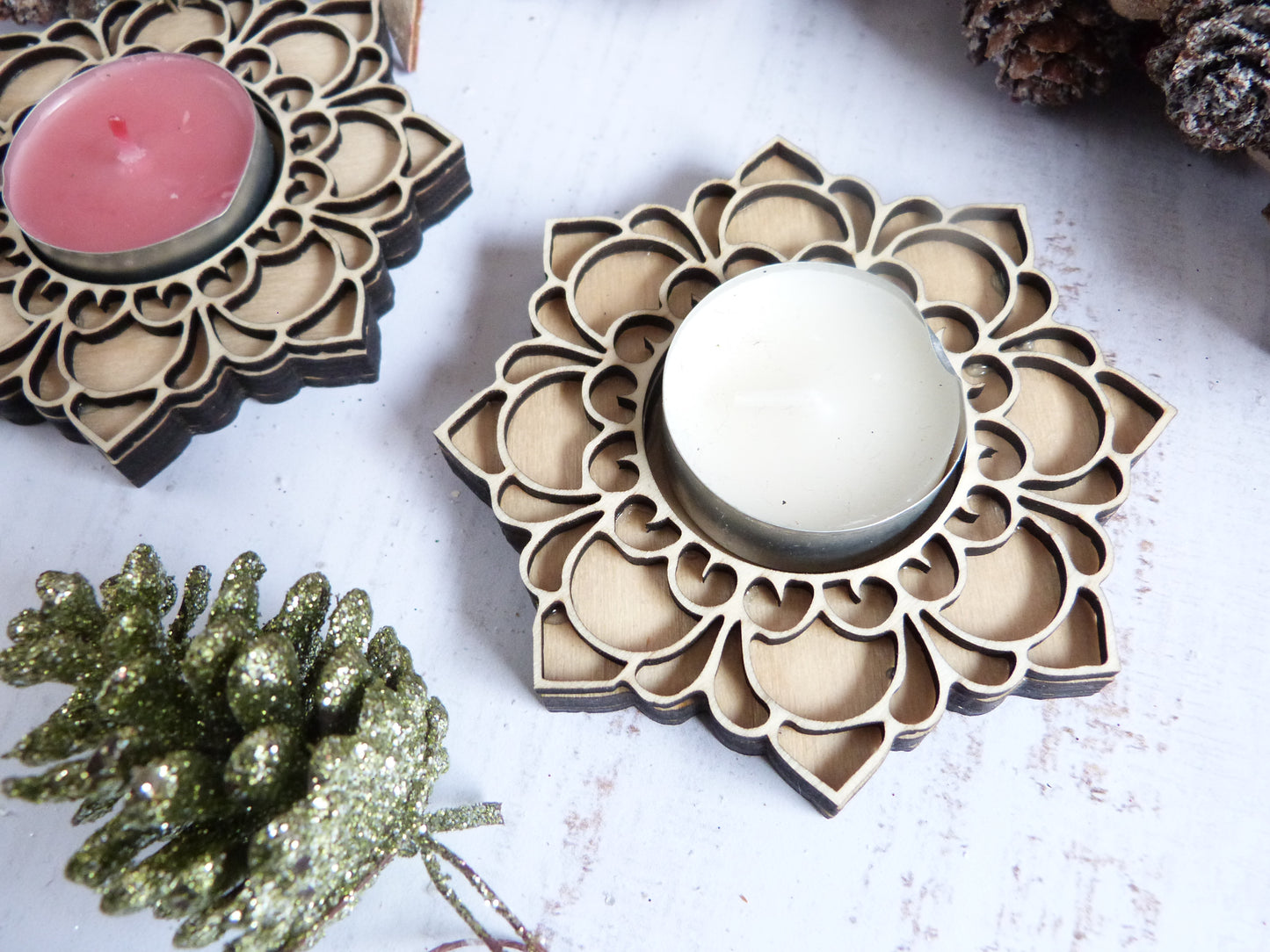 Bougeoir mandala en bois – Fait main