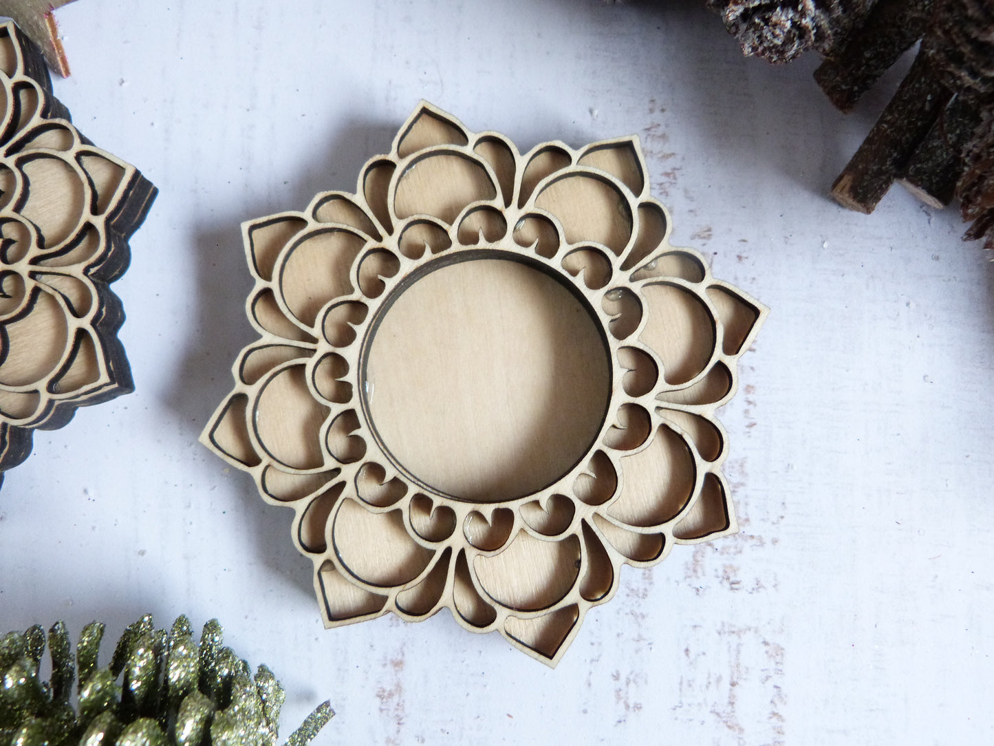 Bougeoir mandala en bois – Fait main