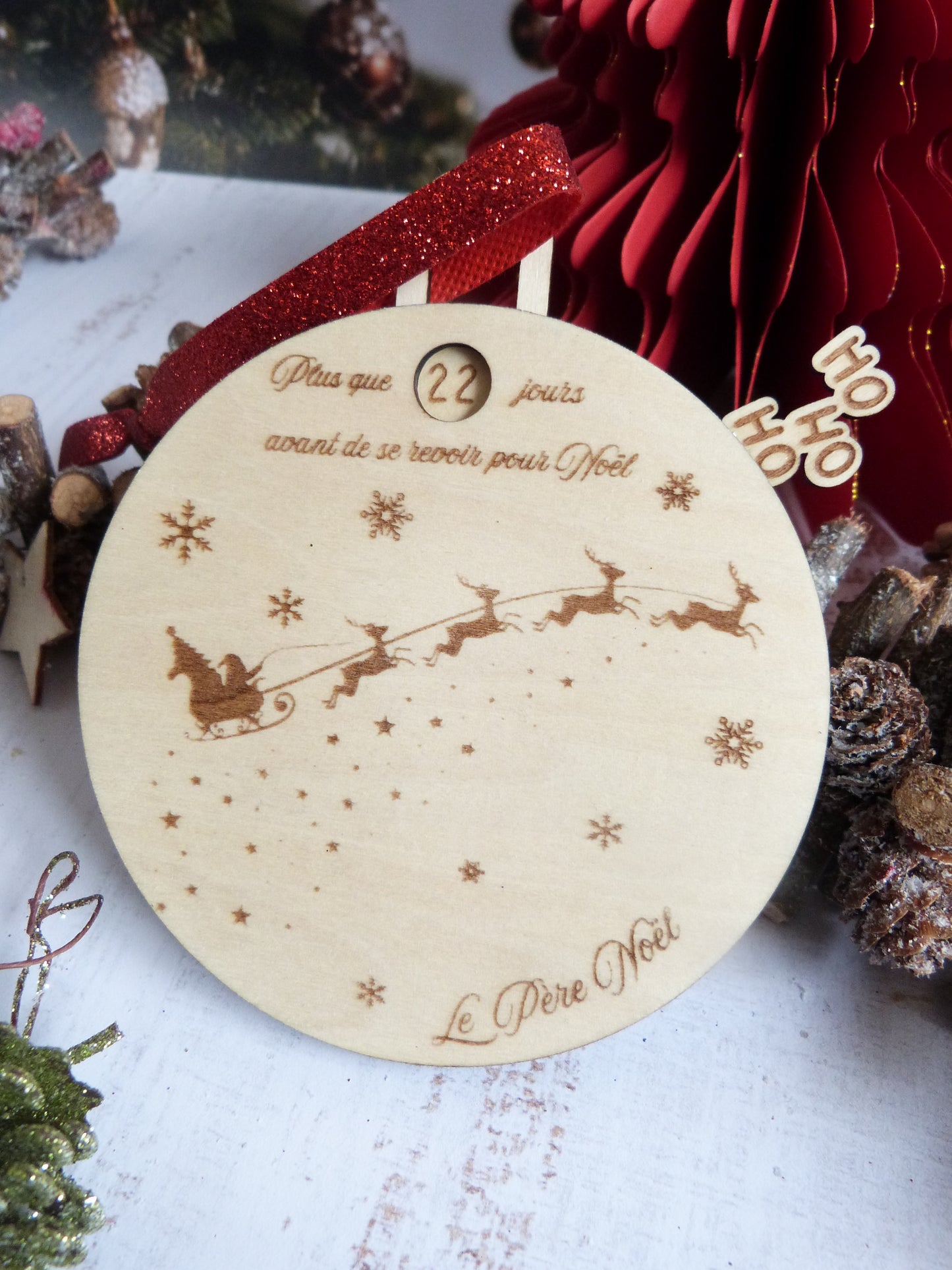 Boule de Noël « Compte à rebours » – En bois fait main